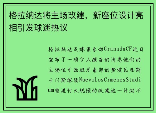 格拉纳达将主场改建，新座位设计亮相引发球迷热议